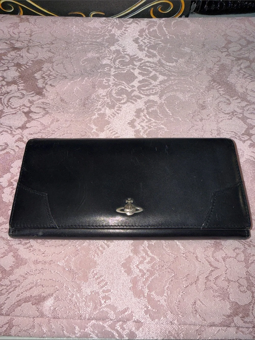 Vivienne Westwood Black Leather Men's Clutch Wallet with Silver Accent
